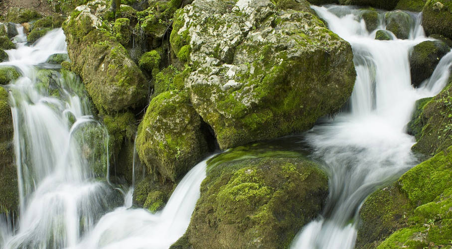 water cascading down rocks