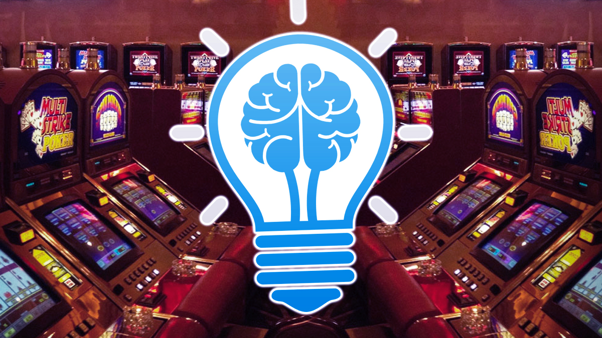 Grafik Otak Bola Lampu Dengan Latar Belakang Mesin Video Poker