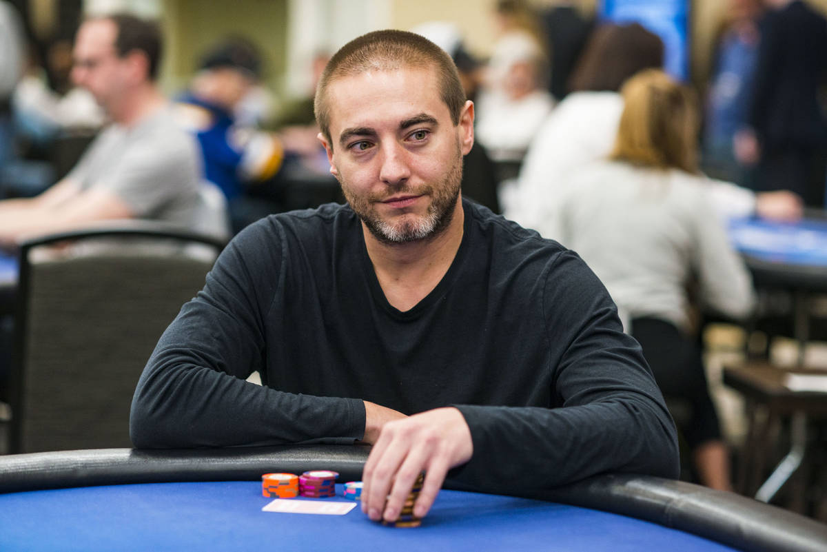 Chance Kornuth, shown in Los Angeles on Feb. 29, 2020, is the chip leader for the Gardens Poker ...