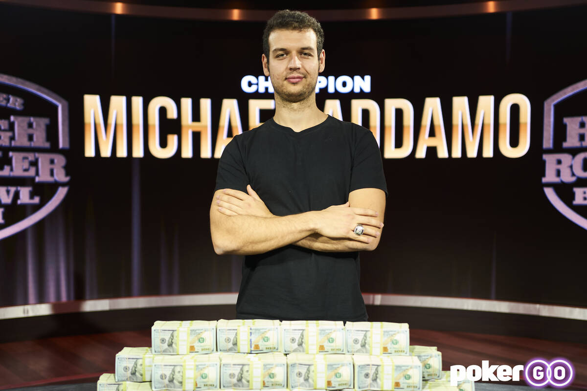Michael Addamo after winning the Super High Roller Bowl on Wednesday, Sept. 29, 2021, at the Po ...